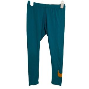 Nike Women’s Aqua Leggings with Orange Logo Size Large